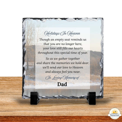 Memorial Plaque – Holidays in Heaven Mountain Lake – Personalized Sympathy Gifts by Sunrise Keepsakes