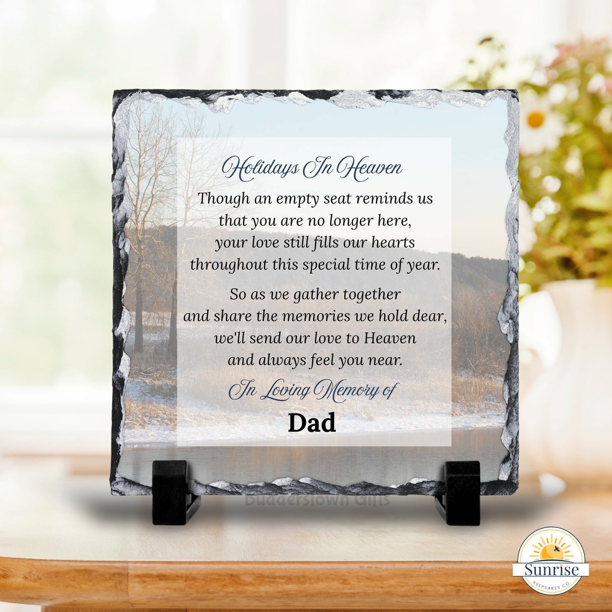 Memorial Plaque – Holidays in Heaven Mountain Lake – Personalized Sympathy Gifts by Sunrise Keepsakes