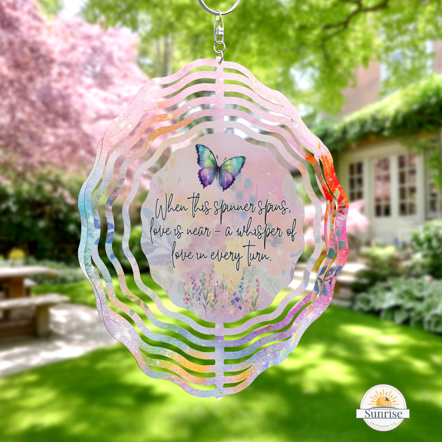 Memorial Wind Spinner – Butterfly - Love Is Near – Personalized Wind Spinner by Sunrise Keepsakes