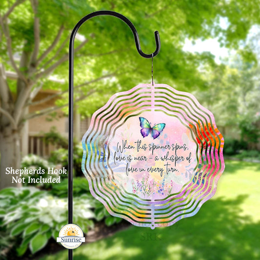 Memorial Wind Spinner – Butterfly - Love Is Near – Personalized Wind Spinner by Sunrise Keepsakes