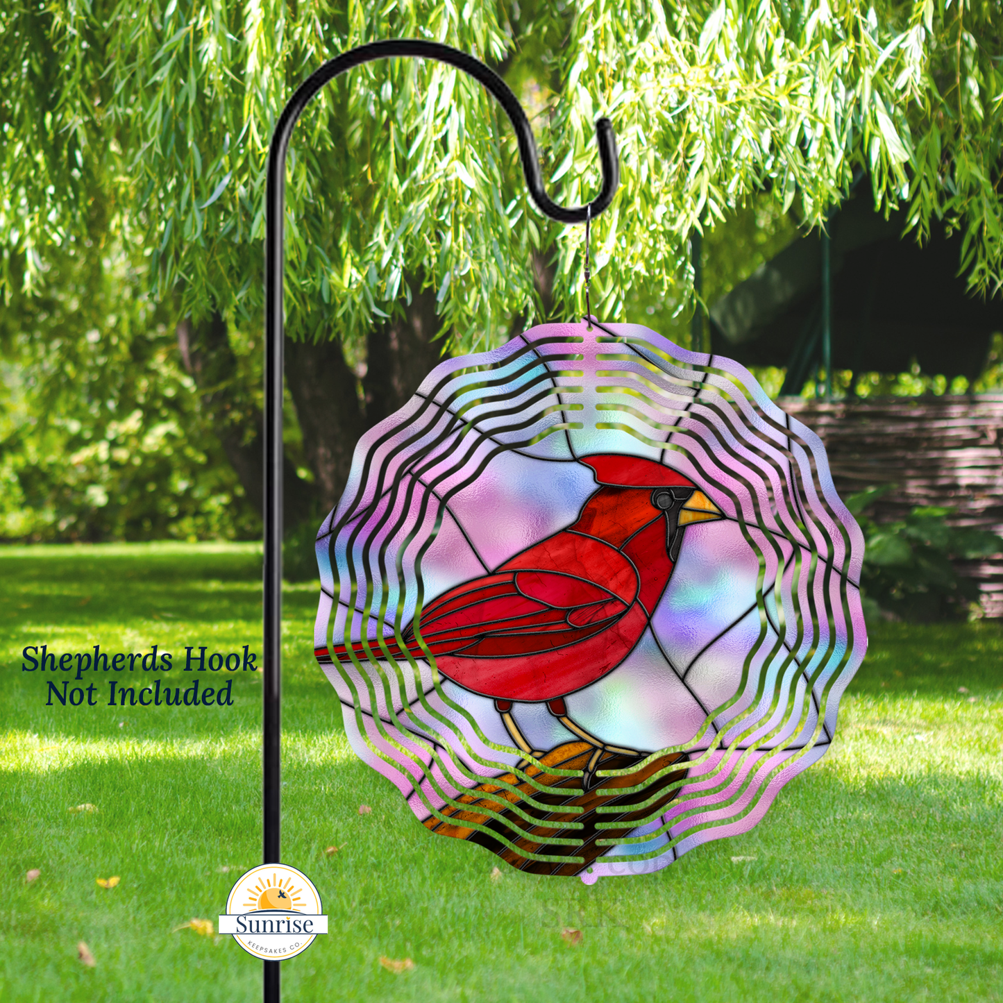 Memorial Wind Spinner – Cardinal Faux Stained Glass Memorial – Personalized Wind Spinner by Sunrise Keepsakes
