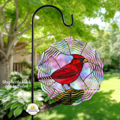 Memorial Wind Spinner – Cardinal Faux Stained Glass Memorial – Personalized Wind Spinner by Sunrise Keepsakes