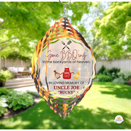 Memorial Wind Spinner – Gone BBQ’ing – Personalized Wind Spinner by Sunrise Keepsakes