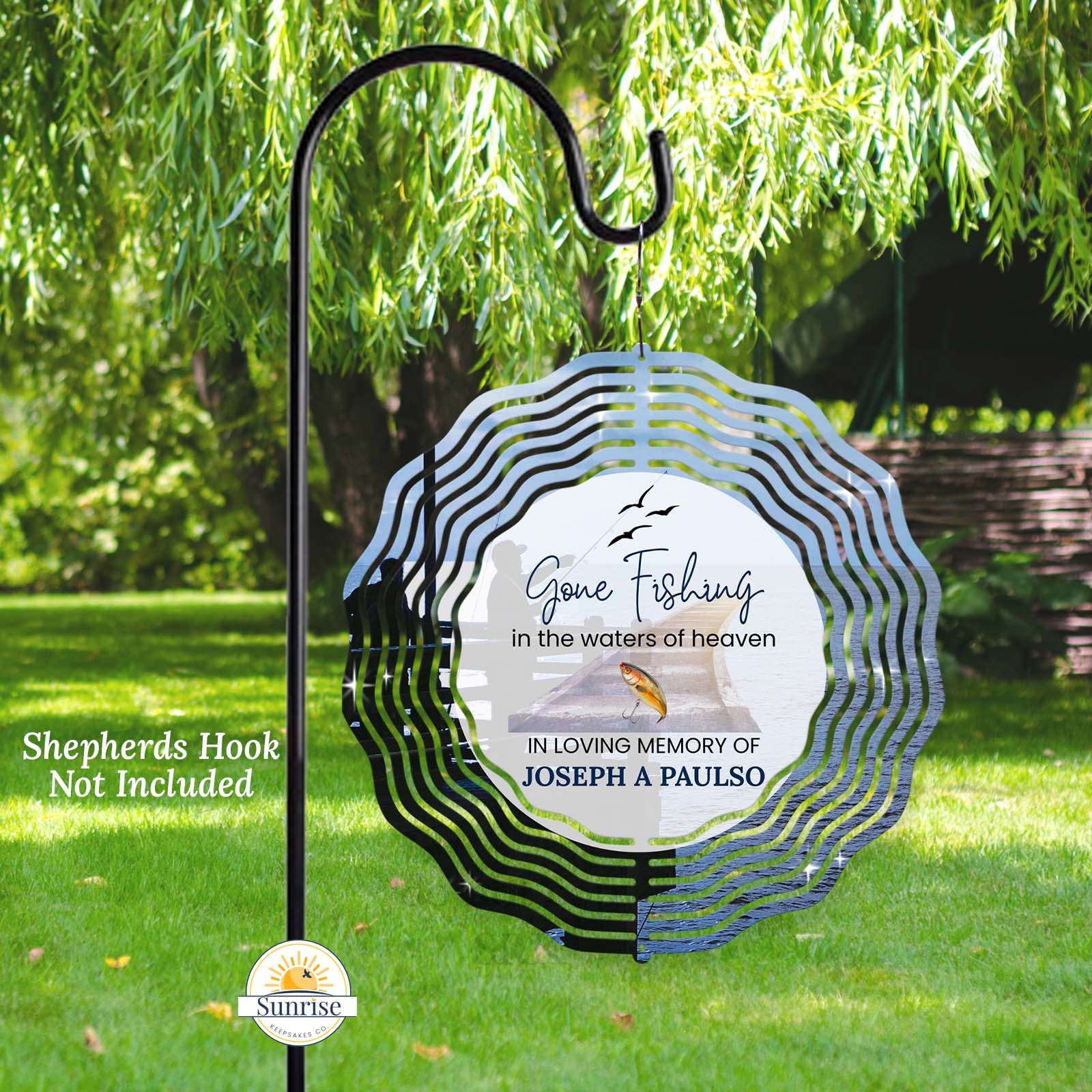 Memorial Wind Spinner – Gone Fishing – Personalized Wind Spinner by Sunrise Keepsakes