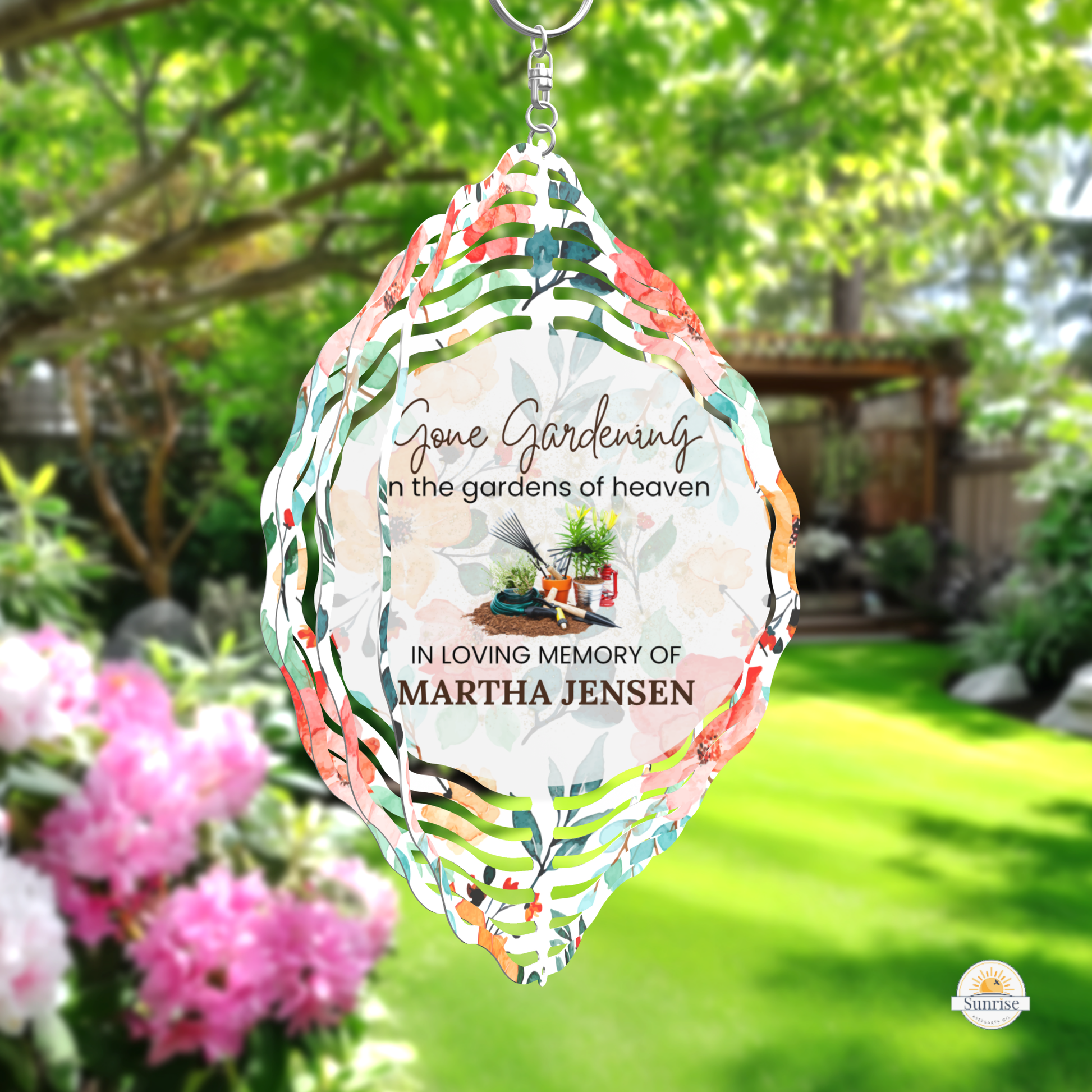 Memorial Wind Spinner – Gone Gardening – Personalized Wind Spinner by Sunrise Keepsakes