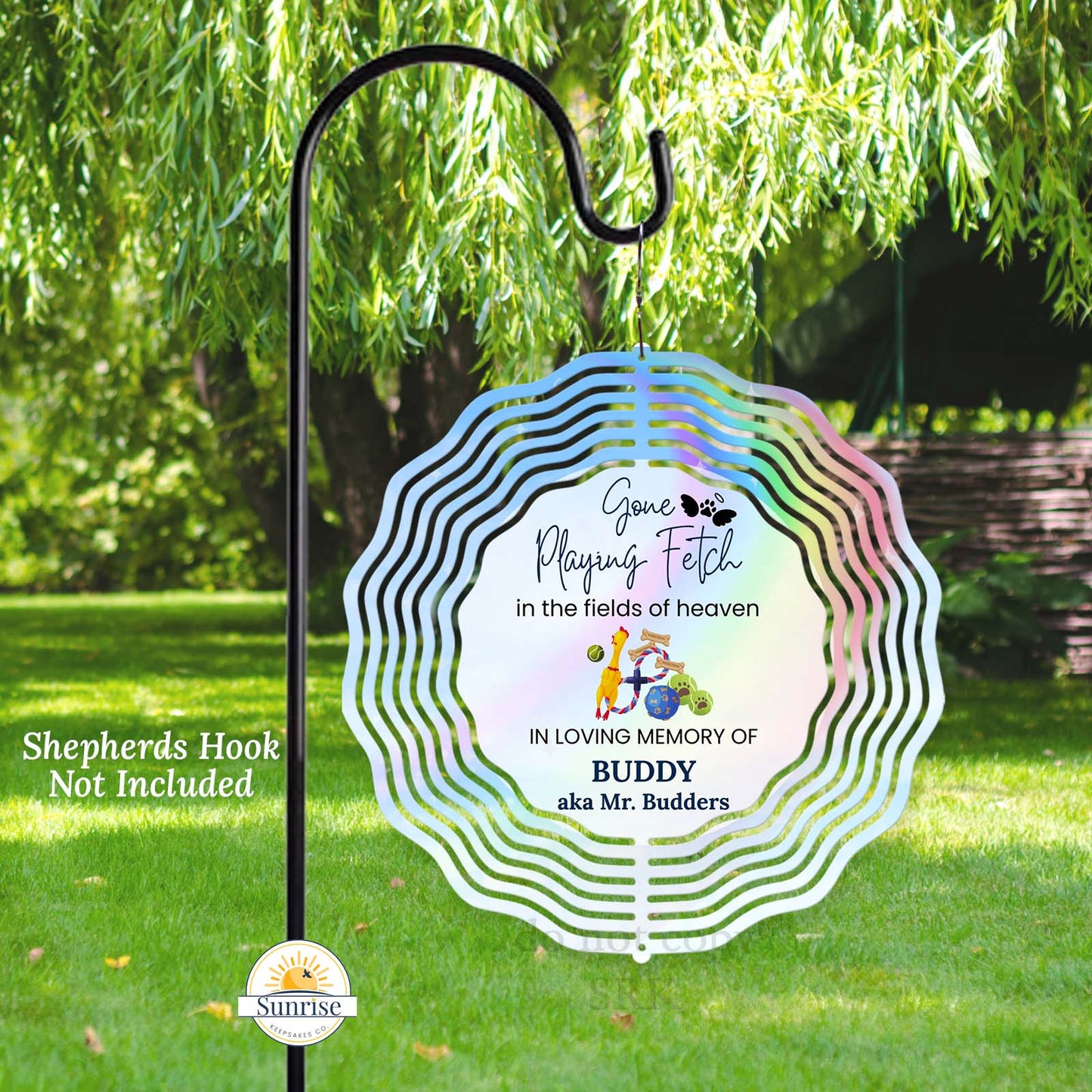 Memorial Wind Spinner – Gone Playing Fetch – Personalized Wind Spinner by Sunrise Keepsakes