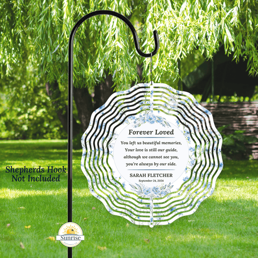 Memorial Wind Spinner - Personalized Sympathy Gift - Garden Décor with Blue Flowers – by Sunrise Keepsakes