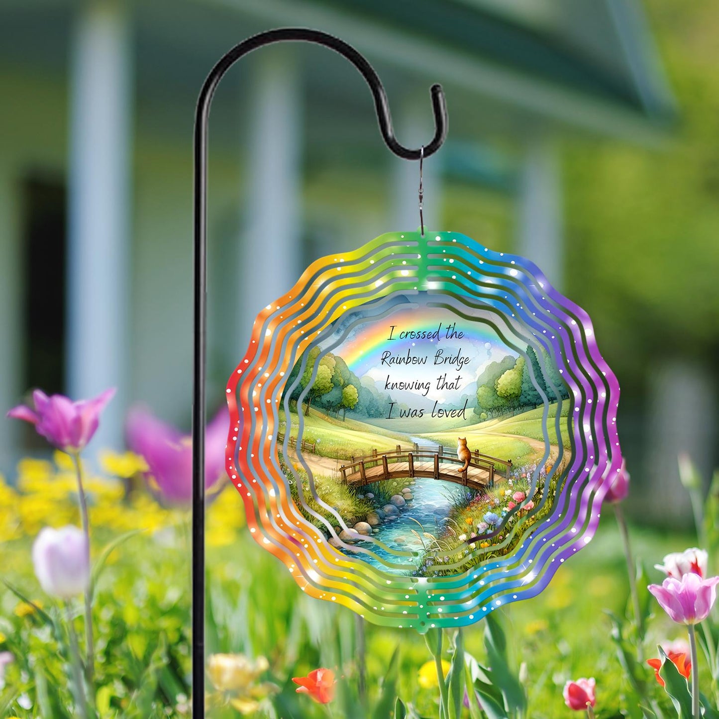 Memorial Wind Spinner – Rainbow Bridge Cat Memorial – Personalized Wind Spinner by Sunrise Keepsakes