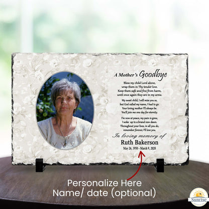 Mother Memorial Photo Plaque – A Mother’s Goodbye Floral – Personalized Sympathy Gifts by Sunrise Keepsakes