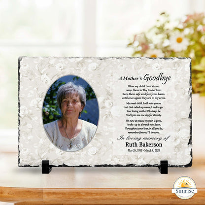 Mother Memorial Photo Plaque – A Mother’s Goodbye Floral – Personalized Sympathy Gifts by Sunrise Keepsakes