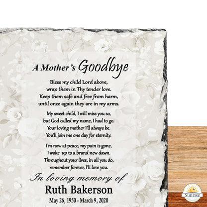 Mother Memorial Photo Plaque – A Mother’s Goodbye Floral – Personalized Sympathy Gifts by Sunrise Keepsakes