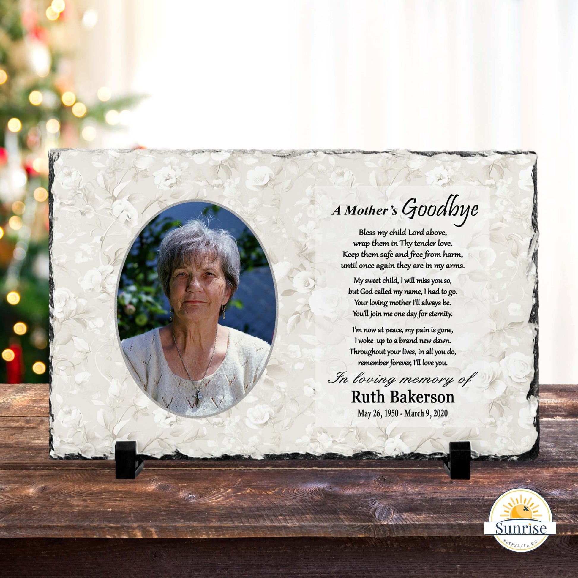 Mother Memorial Photo Plaque – A Mother’s Goodbye Floral – Personalized Sympathy Gifts by Sunrise Keepsakes