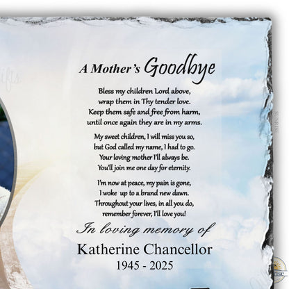 Mother Memorial Photo Plaque – A Mother’s Goodbye – Personalized Sympathy Gifts by Sunrise Keepsakes