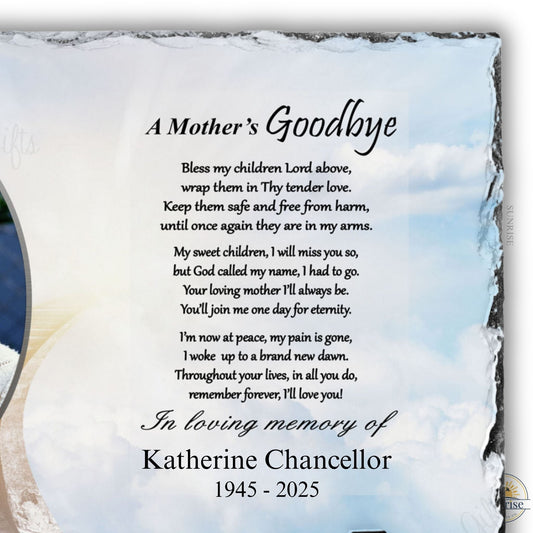 Mother Memorial Photo Plaque – A Mother’s Goodbye – Personalized Sympathy Gifts by Sunrise Keepsakes