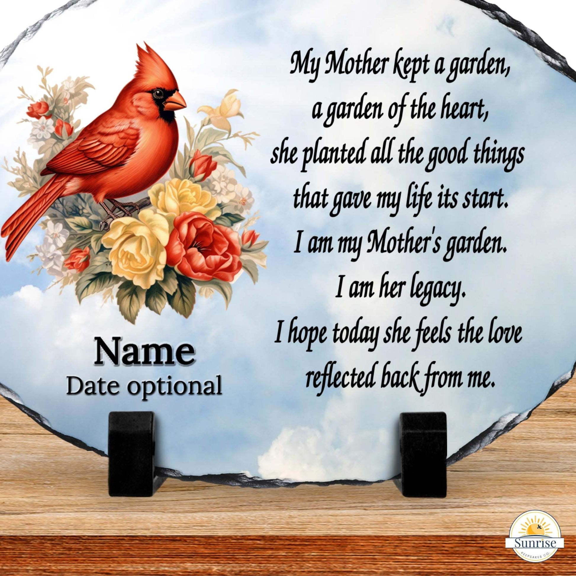 Mother Memorial Stone – My Mother Kept a Garden Cardinal – Personalized Sympathy Gifts by Sunrise Keepsakes