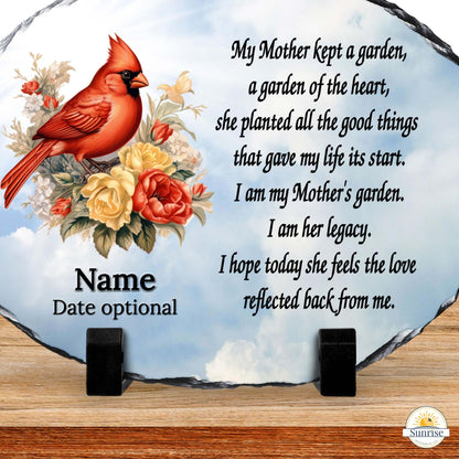 Mother Memorial Stone – My Mother Kept a Garden Cardinal – Personalized Sympathy Gifts by Sunrise Keepsakes