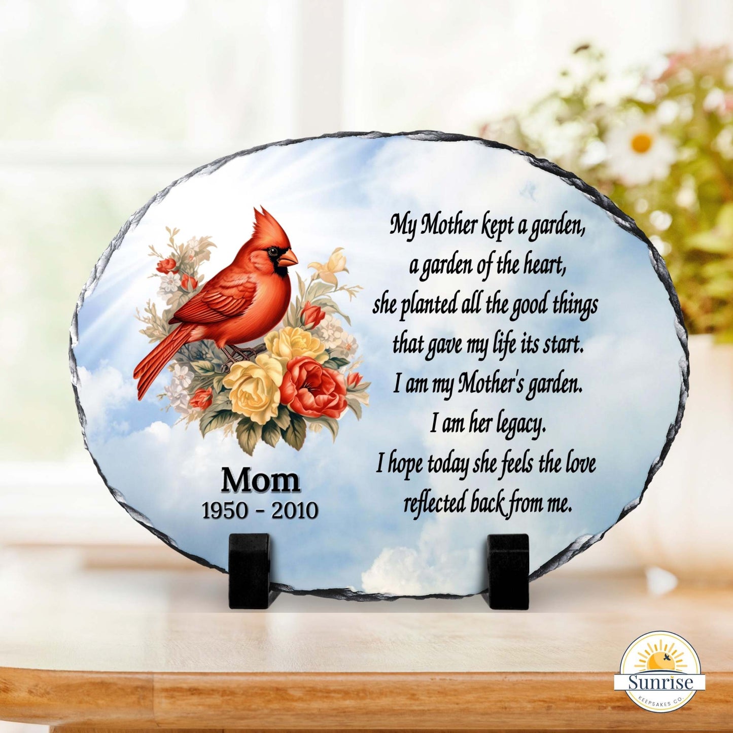 Mother Memorial Stone – My Mother Kept a Garden Cardinal – Personalized Sympathy Gifts by Sunrise Keepsakes