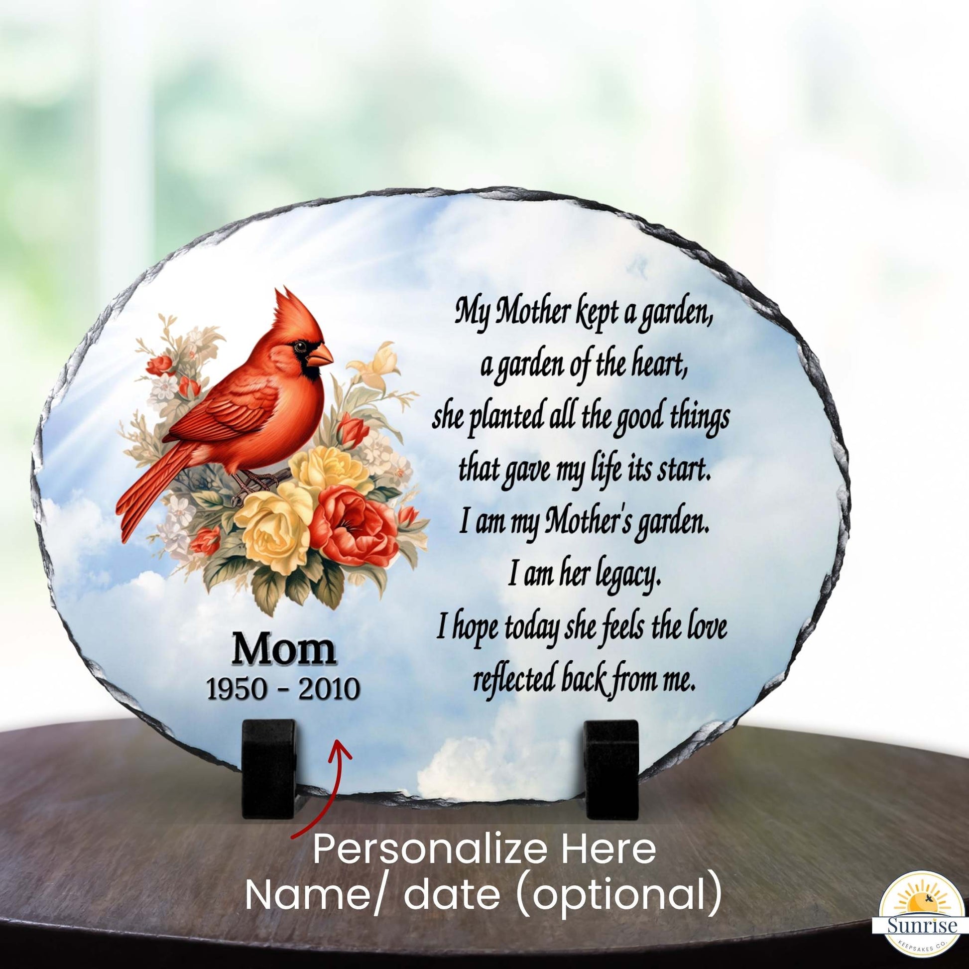 Mother Memorial Stone – My Mother Kept a Garden Cardinal – Personalized Sympathy Gifts by Sunrise Keepsakes