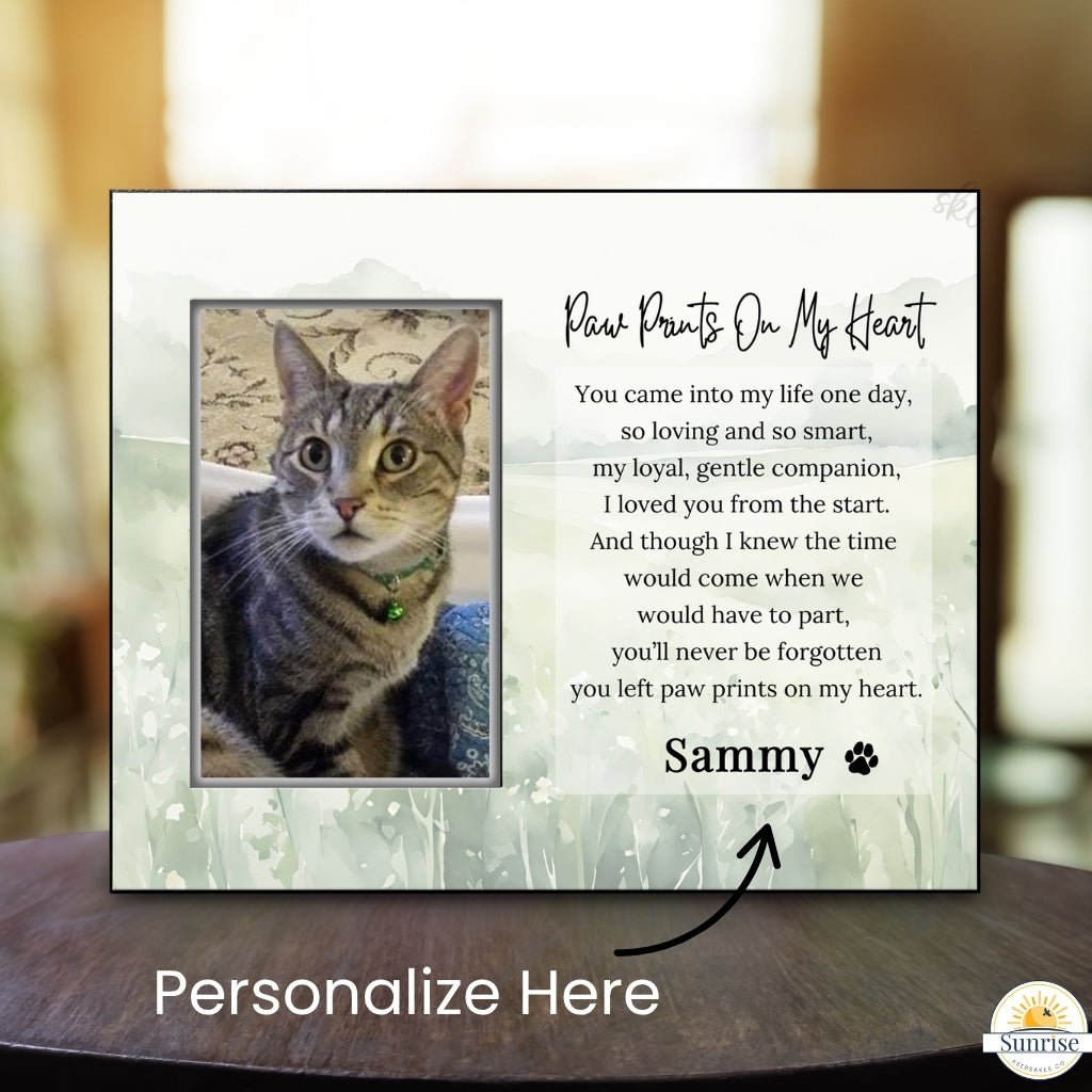 Paw Prints On My Heart - Pet Loss Memorial Frame – Personalized pet memorial by Sunrise Keepsakes