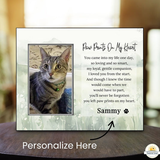 Paw Prints On My Heart - Pet Loss Memorial Frame – Personalized pet memorial by Sunrise Keepsakes