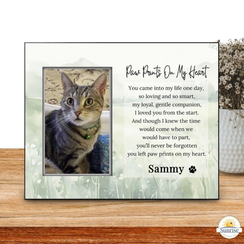Paw Prints On My Heart - Pet Loss Memorial Frame – Personalized pet memorial by Sunrise Keepsakes