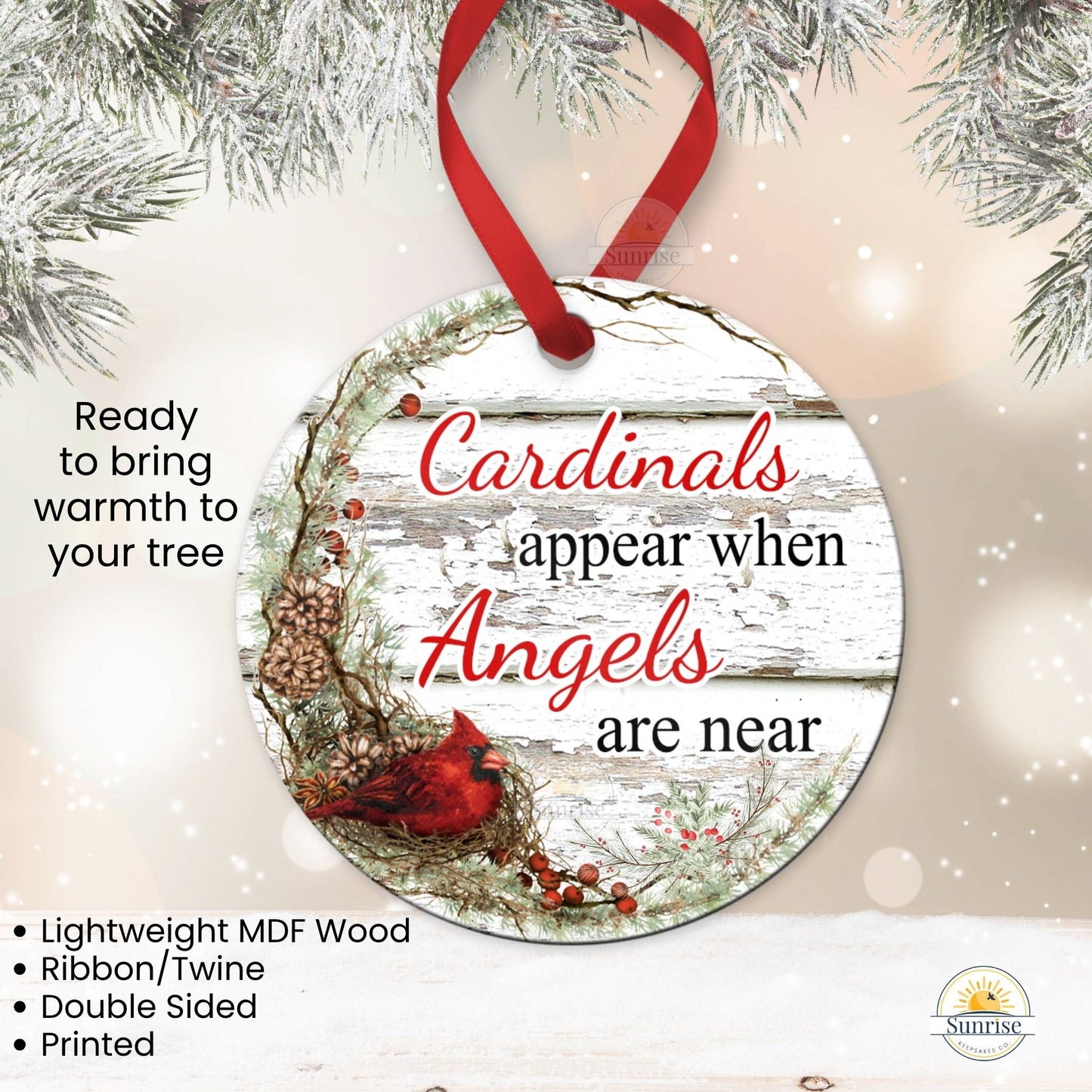 Personalized Cardinal Memorial Ornament – "Cardinals Appear When Angels Are Near" – Personalized Memorial Ornament by Sunrise Keepsakes