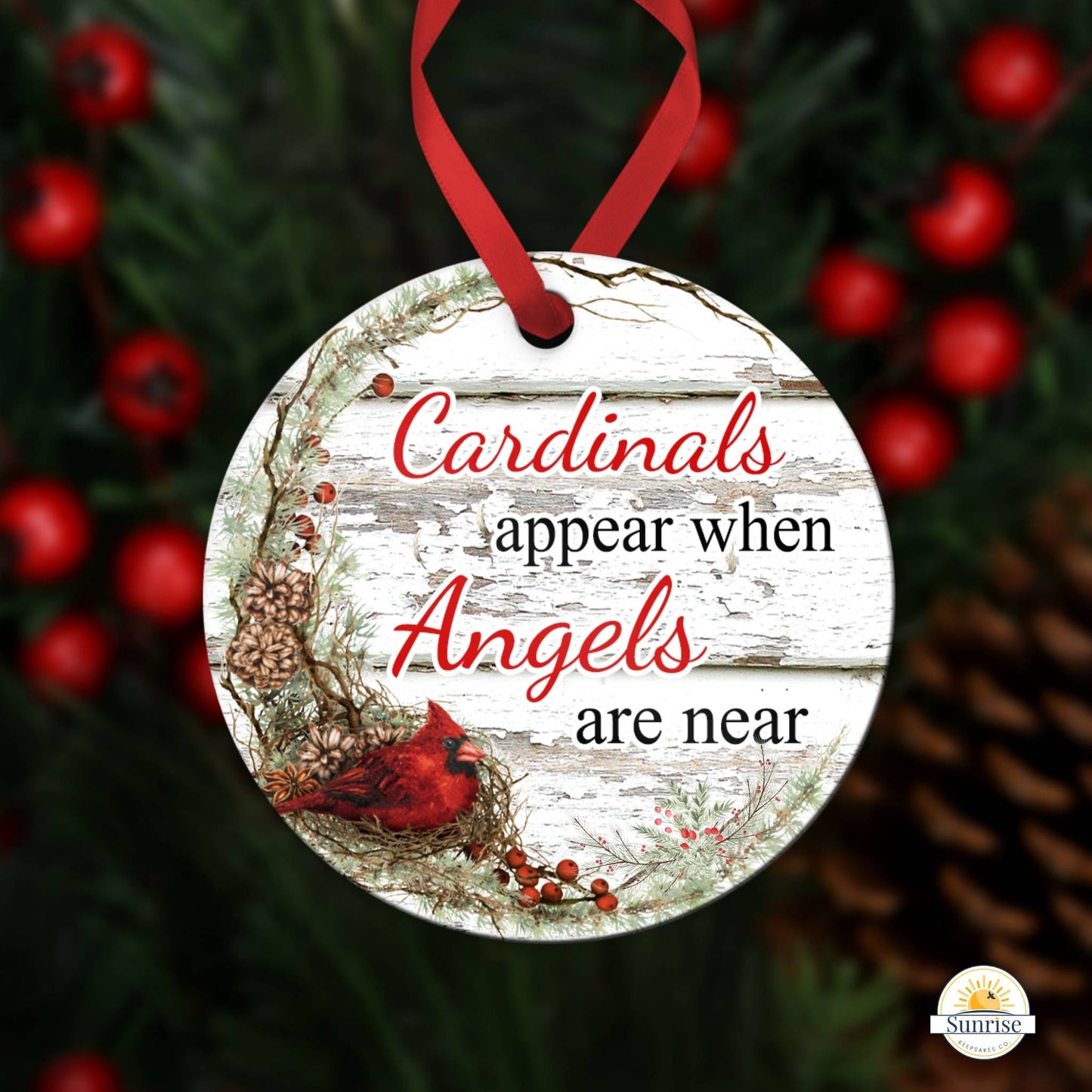Personalized Cardinal Memorial Ornament – "Cardinals Appear When Angels Are Near" – Personalized Memorial Ornament by Sunrise Keepsakes