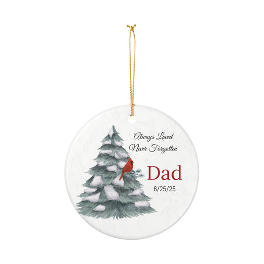 Personalized Memorial Ornament with cardinal- Always Loved Never Forgotten – Personalized ornament by Sunrise Keepsakes
