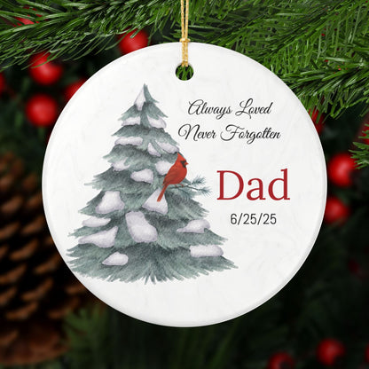 Personalized Memorial Ornament with cardinal- Always Loved Never Forgotten – Personalized ornament by Sunrise Keepsakes