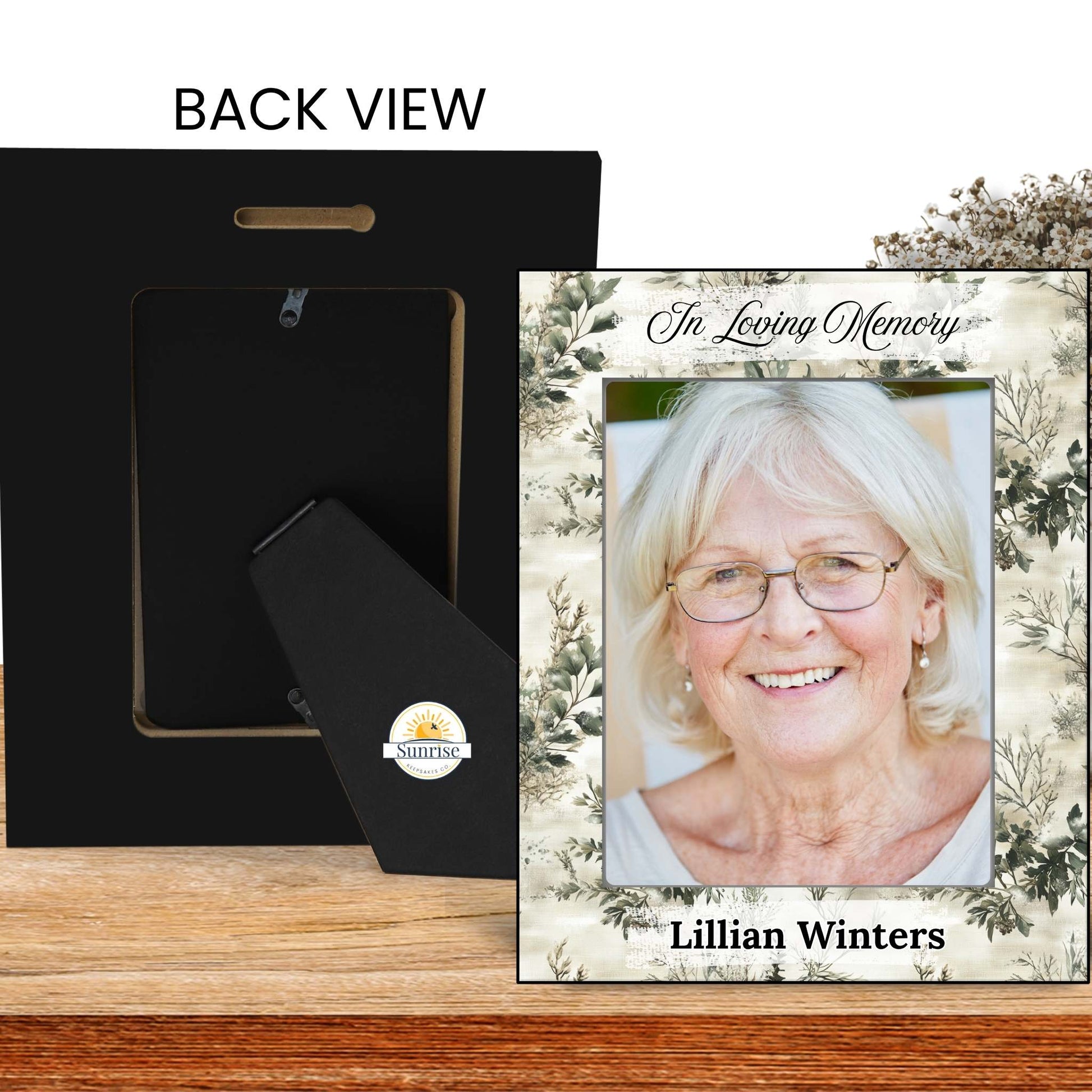 Personalized Memorial Photo Frame – In Loving Memory Winter Greenery – Personalized Frames by Sunrise Keepsakes