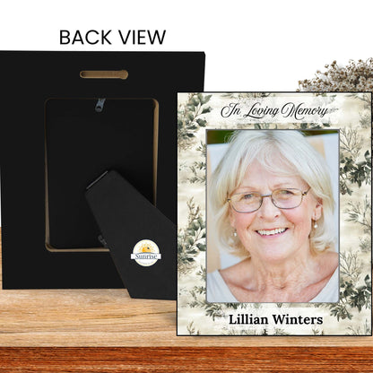 Personalized Memorial Photo Frame – In Loving Memory Winter Greenery – Personalized Frames by Sunrise Keepsakes