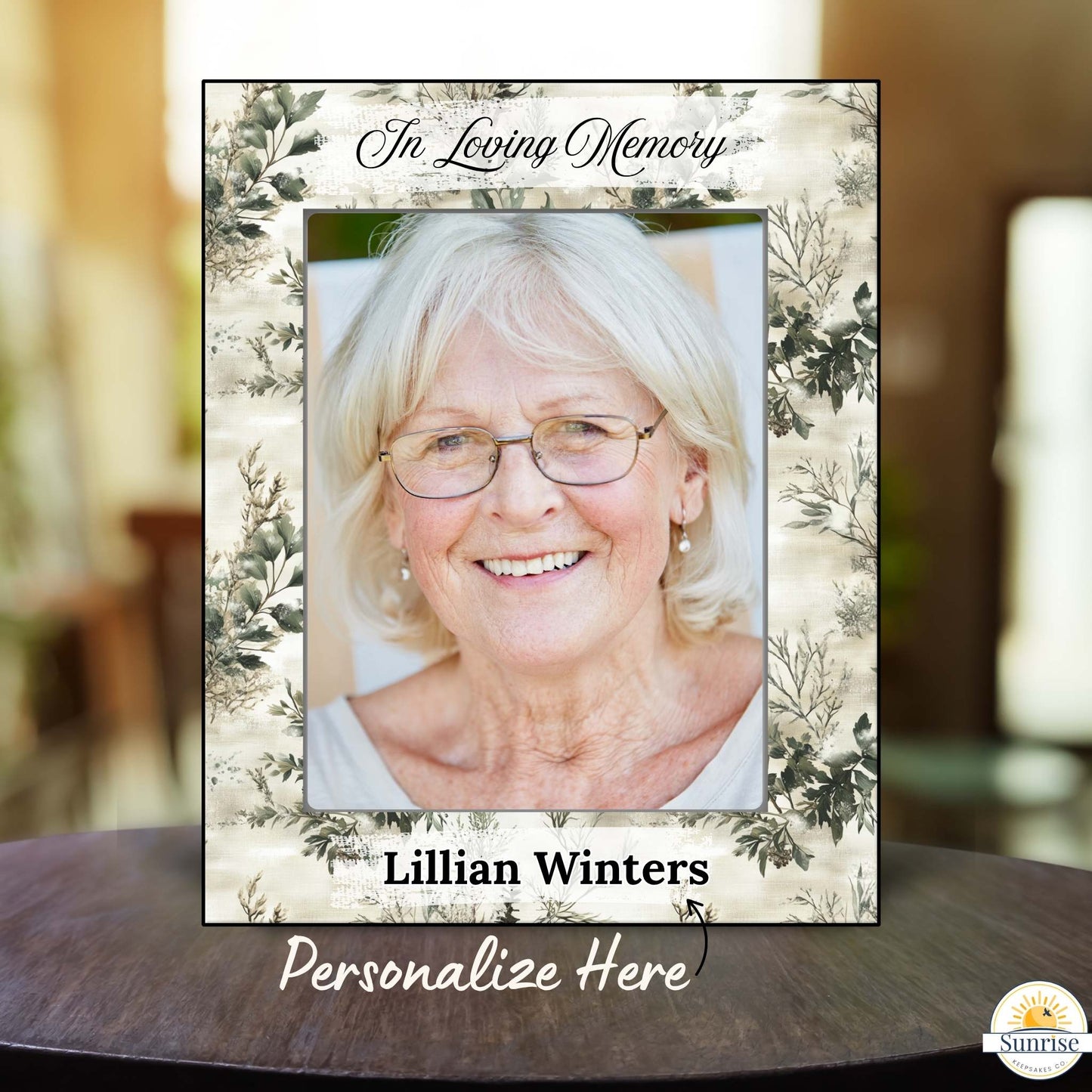 Personalized Memorial Photo Frame – In Loving Memory Winter Greenery – Personalized Frames by Sunrise Keepsakes
