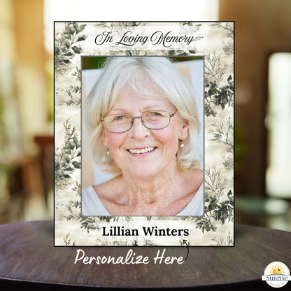 Personalized Memorial Photo Frame – In Loving Memory Winter Greenery – Personalized Frames by Sunrise Keepsakes
