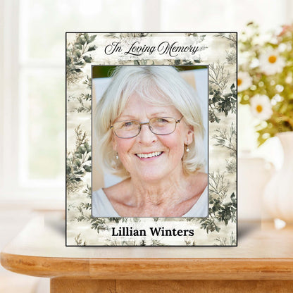Personalized Memorial Photo Frame – In Loving Memory Winter Greenery – Personalized Frames by Sunrise Keepsakes