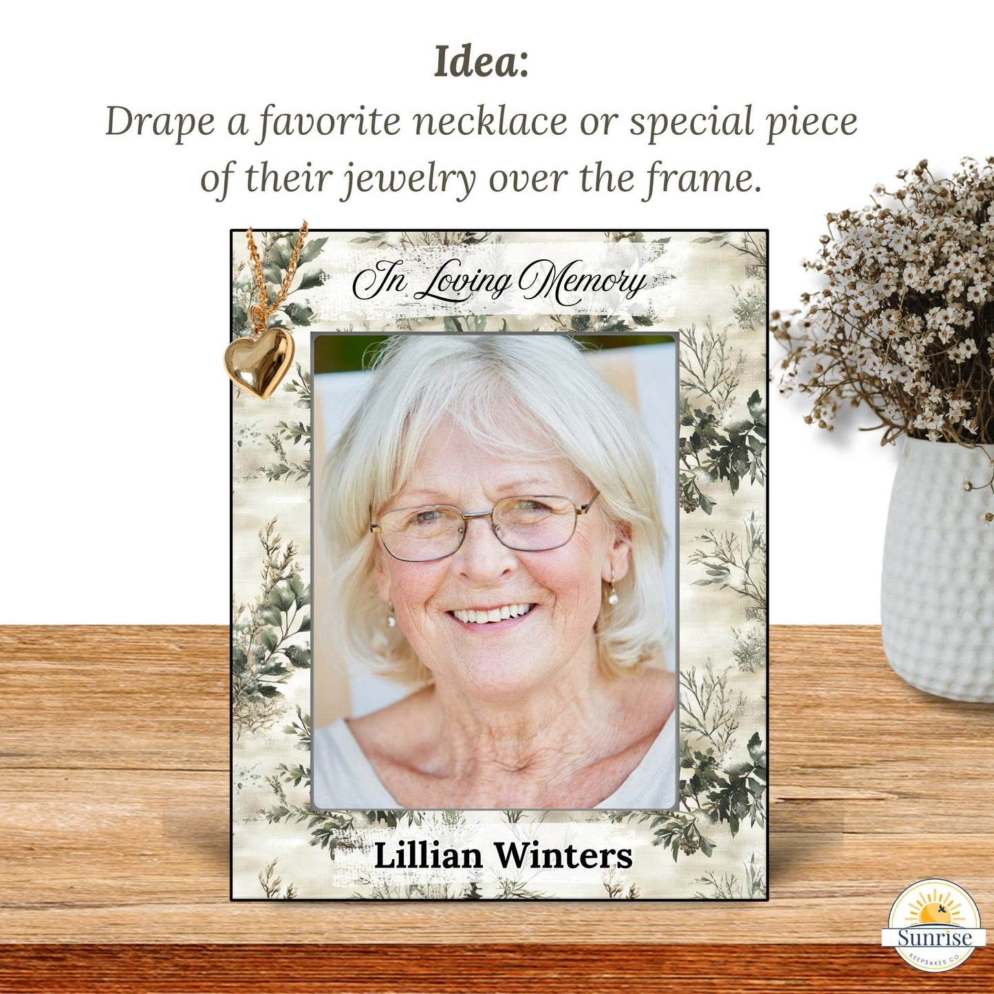 Personalized Memorial Picture Frame – Always in My Heart Pine Cone Design – Personalized Frames by Sunrise Keepsakes