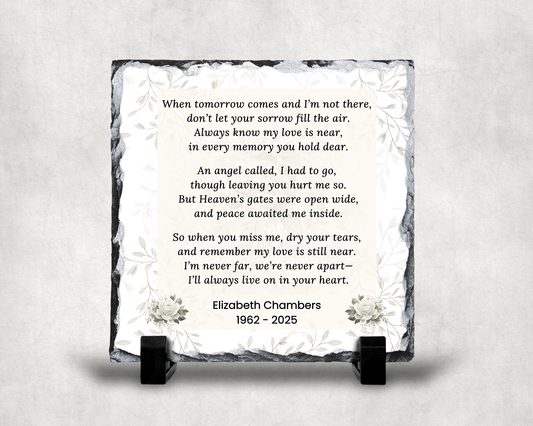 Personalized Memorial Plaque – Stone Slate with Poem When Tomorrow Comes – Personalized Sympathy Gifts by Sunrise Keepsakes
