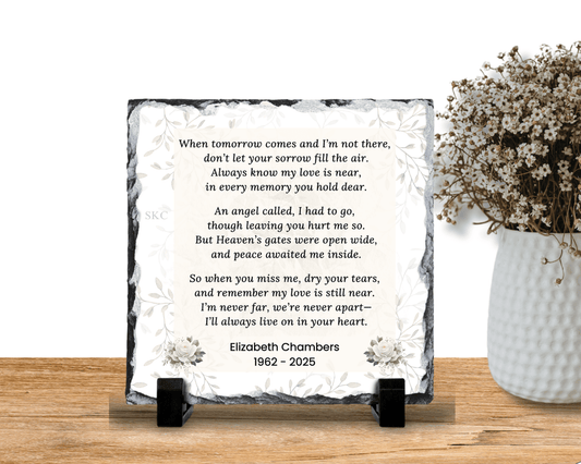 Personalized Memorial Plaque – Stone Slate with Poem When Tomorrow Comes – Personalized Sympathy Gifts by Sunrise Keepsakes