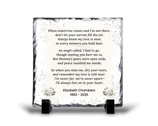 Personalized Memorial Plaque – Stone Slate with Poem When Tomorrow Comes – Personalized Sympathy Gifts by Sunrise Keepsakes