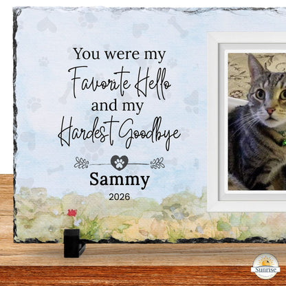 Personalized Pet Memorial Photo Plaque – My Favorite Hello, My Hardest Goodbye – Personalized Pet Loss by Sunrise Keepsakes