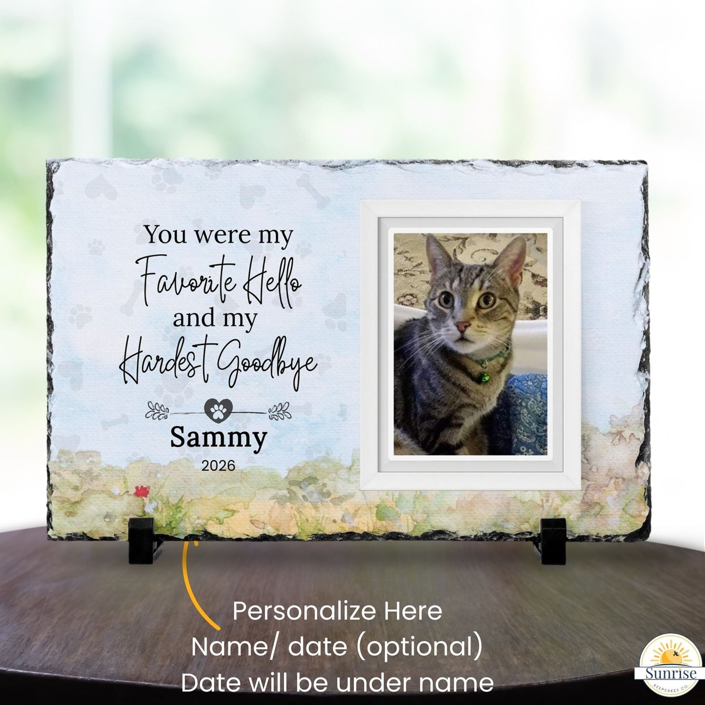 Personalized Pet Memorial Photo Plaque – My Favorite Hello, My Hardest Goodbye - Sunrise Keepsakes Co.