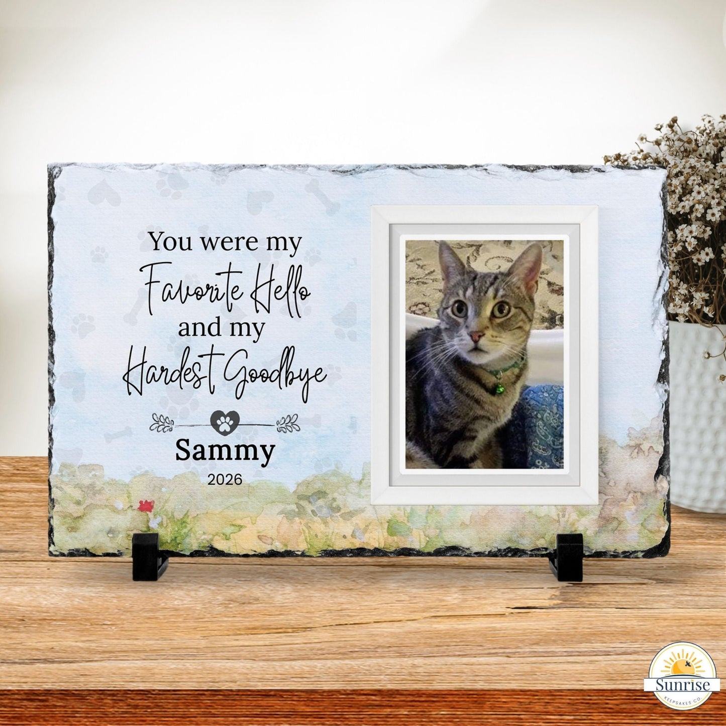 Personalized Pet Memorial Photo Plaque – My Favorite Hello, My Hardest Goodbye - Sunrise Keepsakes Co.