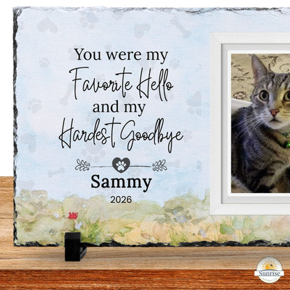 Personalized Pet Memorial Photo Plaque – My Favorite Hello, My Hardest Goodbye - Sunrise Keepsakes Co.