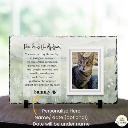 Personalized Pet Memorial Photo Plaque – Paw Prints on My Heart – Personalized Pet Loss by Sunrise Keepsakes
