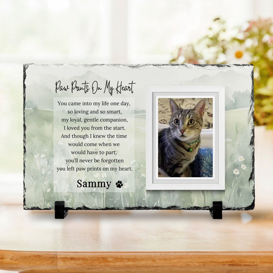 Personalized Pet Memorial Photo Plaque – Paw Prints on My Heart – Personalized Pet Loss by Sunrise Keepsakes