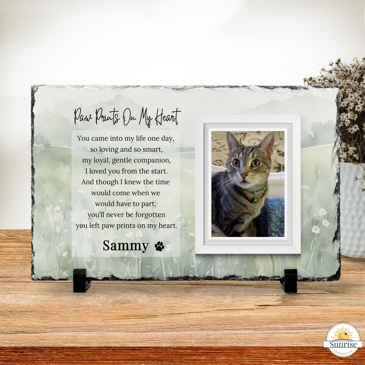 Personalized Pet Memorial Photo Plaque – Paw Prints on My Heart - Sunrise Keepsakes Co.