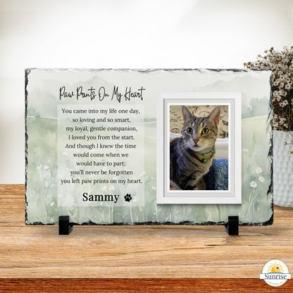 Personalized Pet Memorial Photo Plaque – Paw Prints on My Heart - Sunrise Keepsakes Co.