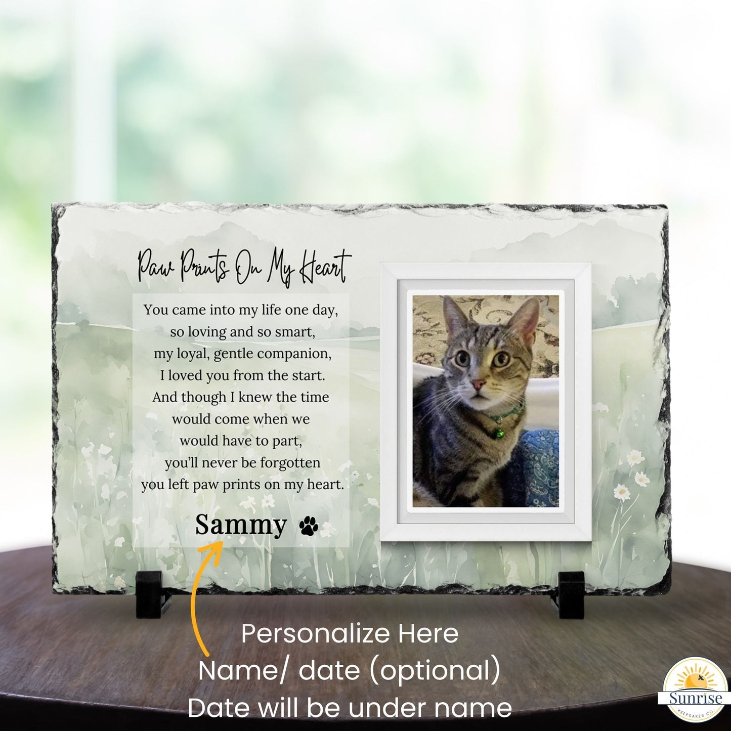 Personalized Pet Memorial Photo Plaque – Paw Prints on My Heart - Sunrise Keepsakes Co.