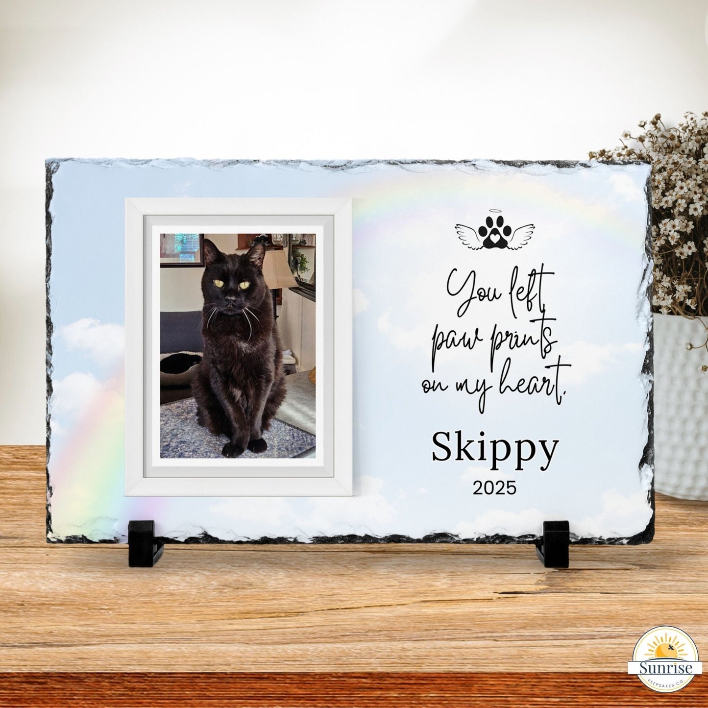 Personalized Pet Memorial Photo Plaque – “You Left Paw Prints on My Heart” – Personalized Pet Loss by Sunrise Keepsakes