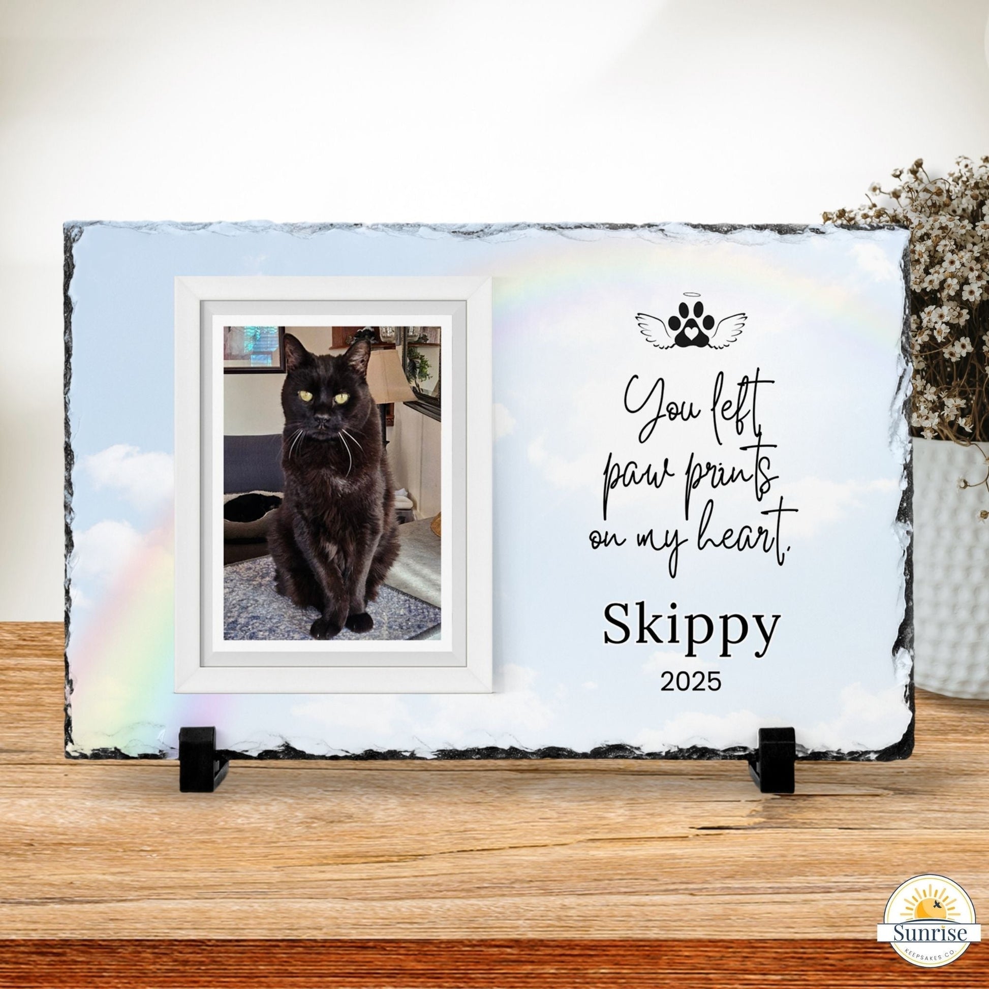Personalized Pet Memorial Photo Plaque – “You Left Paw Prints on My Heart” – Personalized Pet Loss by Sunrise Keepsakes
