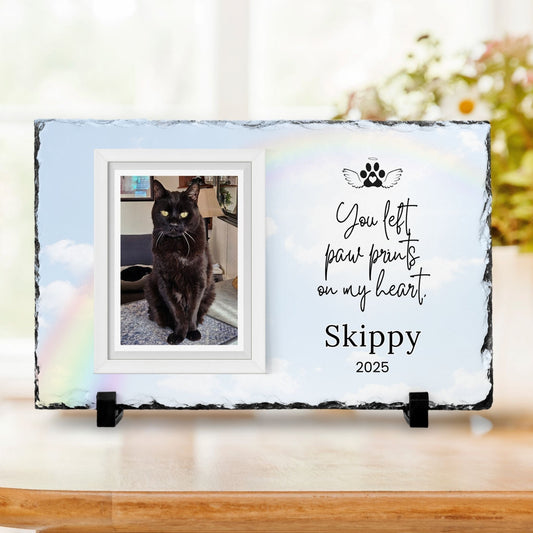 Personalized Pet Memorial Photo Plaque – “You Left Paw Prints on My Heart” – Personalized Pet Loss by Sunrise Keepsakes